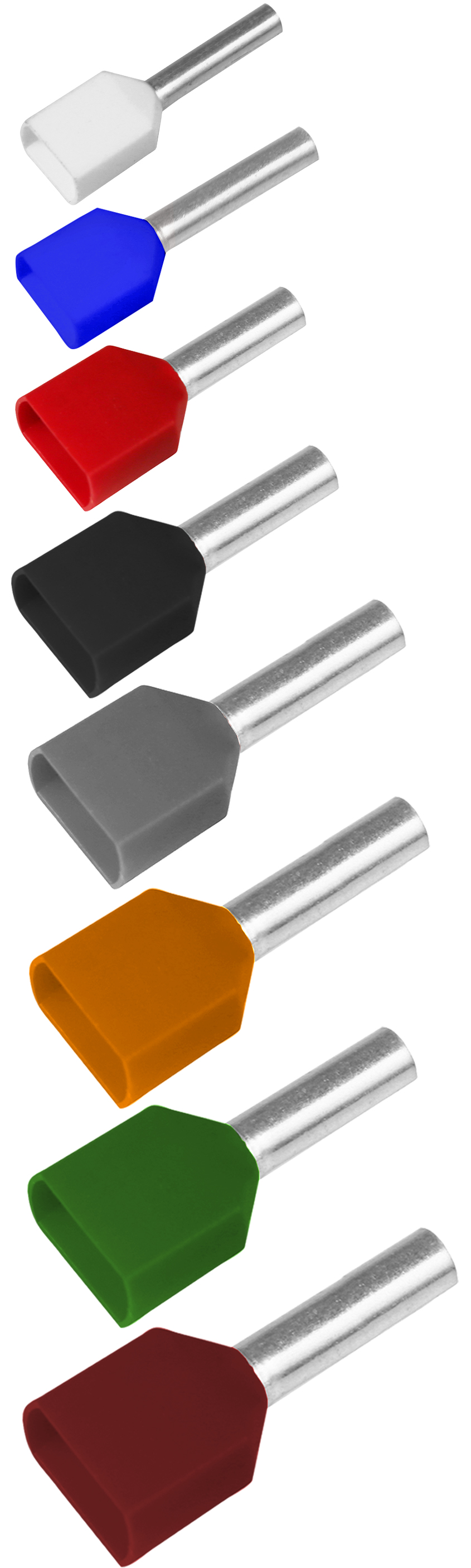 Isolerade TWIN-ändhylsor 2 x 0,5 - 2 x 10 mm², ETT2, alternativ färgkod