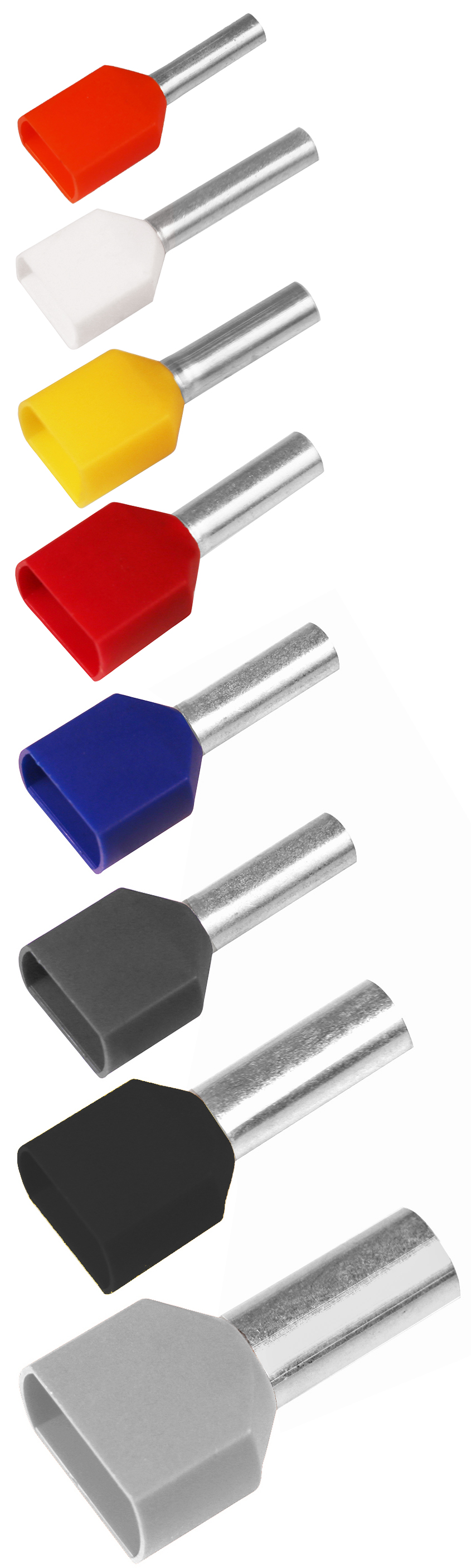 Isolerade TWIN-ändhylsor 2 x 0,5 - 2 x 10 mm², ETW2, alternativ färgkod